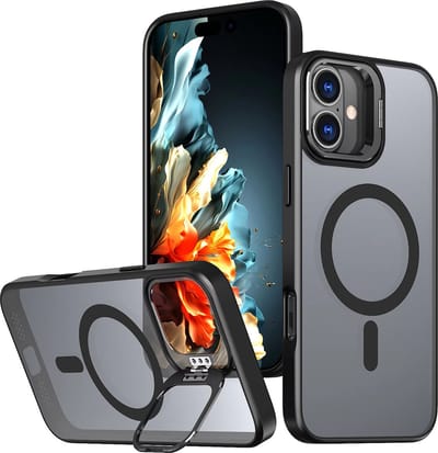 IYUPP Hoesje geschikt voor iPhone 16 Hoesje - Geschikt voor MagSafe - Kickstand Magnetisch Back Cover - Zwart