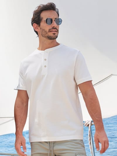 LERROS T-shirt met ronde hals en Cool & Dry-functie , Maat: XXL , Kleur: BROKEN WHITE , 75% katoen, 25% polyester