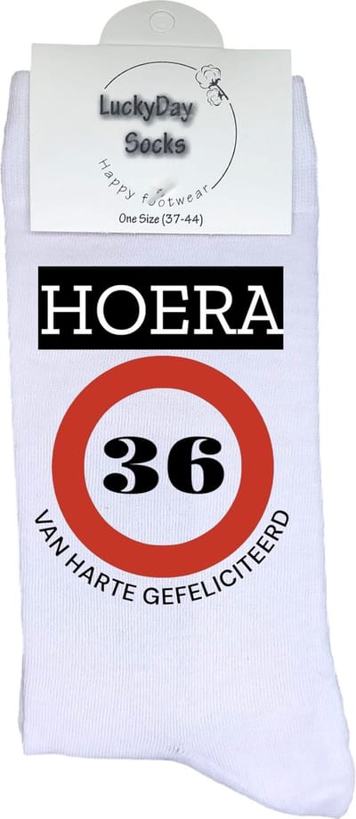 36 jaar Sokken - Gefeliciteerd - Jarig - Verjaardag - Grappige cadeau - Cadeau voor vrouw man - Kado - Verjaardags sokken - Verjaardags cadeau - Sokken waar je vrolijk van wordt - Maat 37-44