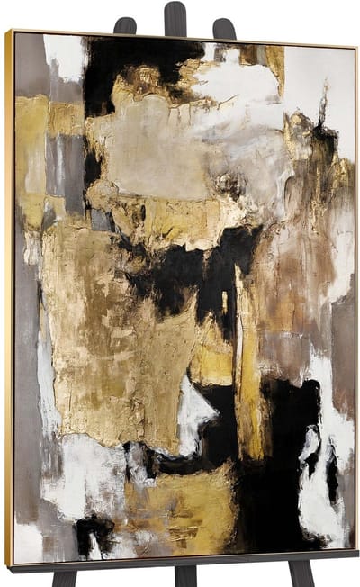 Canvas schilderij groot handgeschilderd gouden fragmenten abstract luxe – YS-Art Gallery – Luxe wanddecoratie voor woonkamer – Modern schilderij voor hal en kantoor