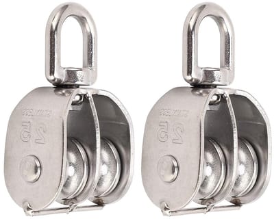 Dubbele Katrol met Roestvrij Stalen Zwenkwiel voor Hangende Kampeerwielen - 150 Kg Draagvermogen - Set van 2 stuks
