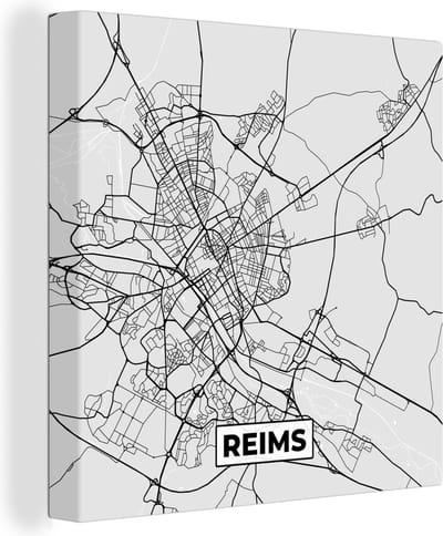 Canvas Schilderij Frankrijk - Reims - Stadskaart - Plattegrond - Kaart - 20x20 cm - Wanddecoratie