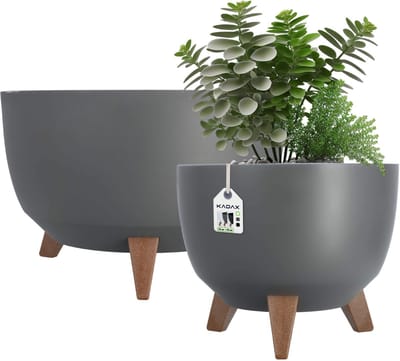 KADAX Verhoogde plantenpot, set van 2, grote kunststof plantenbak met poten voor binnen en buiten, duurzame ronde plantenbak (29 cm en 39,5 cm, antraciet)