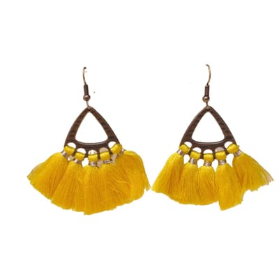 Aramat Jewels | Oorbellen | Boho Oorhangers met Kwastjes Geel 55x30mm | | | |30mm | Staal | Volwassenen | Verkleurd niet