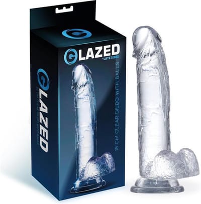 GLAZED - Realistic Dildo With Testicles Crystal Material 18 Cm