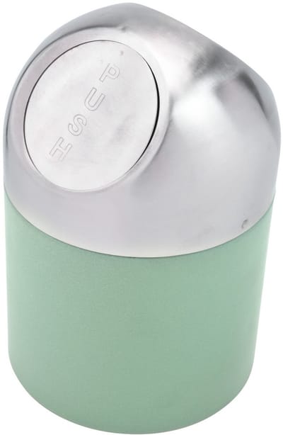 Excellent Houseware Mini prullenbakje - groen/zilver - rvs - met klepdeksel - keuken aanrecht/tafel model - 1.3 Liter - 12 x 17 cm