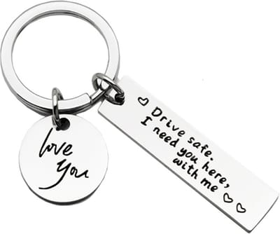 Fako Bijoux® - Sleutelhanger Drive Safe, I Need You Here With Me - Love You - Cadeau - Geschenk - Zilverkleurig