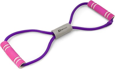 Hop-Sport Fitness Expander – 8-vormige Borstweerstandsband met Schuimhandvatten voor Thuistraining – Lila