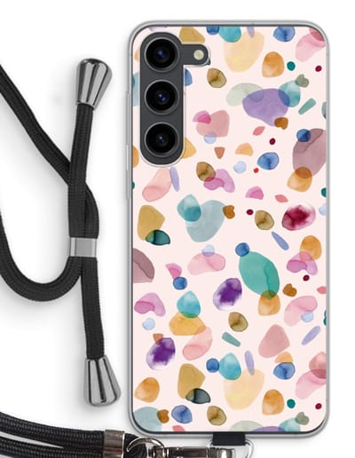 Case Company® - Hoesje met koord geschikt voor Samsung Galaxy S23 Plus hoesje met Koord - Terrazzo Memphis - Telefoonhoesje met Zwart Koord - Bescherming aan alle Kanten en Over de Schermrand
