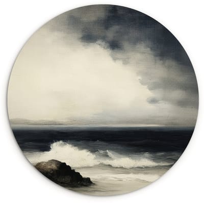 WallCircle® Wandcirkel 120x120 cm - Muurcirkel Zee - Rotsen - Storm - Muurdecoratie woonkamer - Wanddecoratie slaapkamer - Kamer decoratie accessoires - Ronde schilderijen XXL