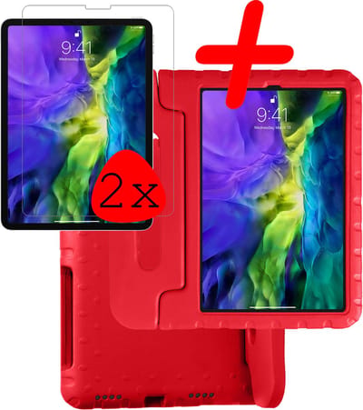 Hoesje Geschikt voor Apple iPad Pro (2022) - 11 inch - 4e generatie - Met 2x Screenprotector - Kinderhoes Shockproof Bumper - Kidsproof Case - Tablet Hoes - Kinder Hoes Cover - Rood