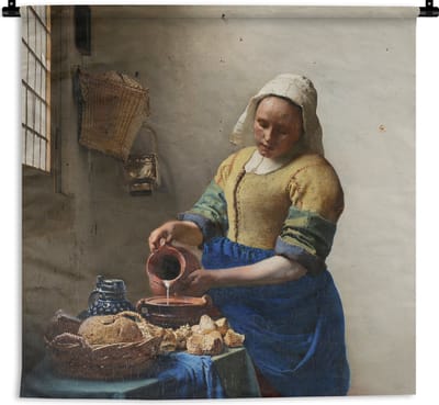 Wandkleed - Wanddoek - Het melkmeisje - Kunst - Oude meesters - Vermeer - 180x180 cm - Wandtapijt
