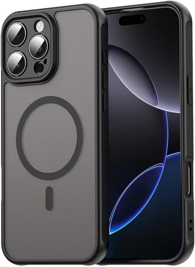 MobyDefend Hoesje - Geschikt voor iPhone 16 Pro Max - Case Geschikt voor MagSafe - Mat Transparant Met Gekleurde Rand - Zwart