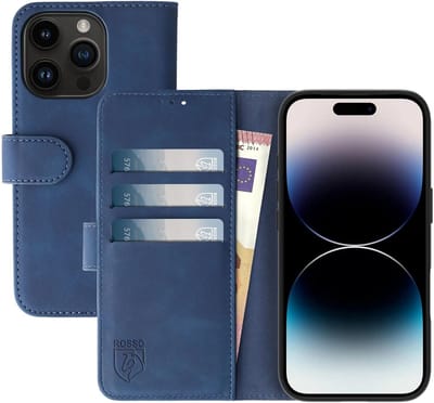 Rosso Element Book Case Wallet Hoesje Geschikt voor Apple iPhone 14 Pro | Portemonnee | 3 Pasjes | Magneetsluiting | Stand Functie | Blauw