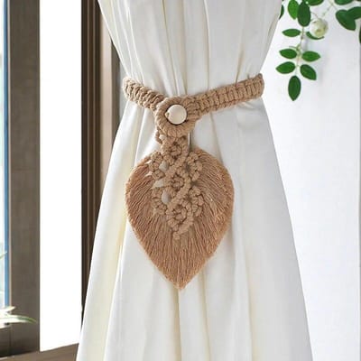 1PC Handgemaakte Gordijn Tiebacks Macrame Kwastje Bladvormige Gordijn Gevlochten Tie Back Holder Boheemse Woondecoratie