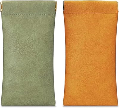 2 Stuks - Brillenkokers - Stijlvolle brillenkoker - Draagbare unisex brillenkoker - Zonnebrillentas - Zachte leesbrillentas - Zachte leren brillenzakjes - Oranje, Groen - 18*8cm - Draagbaar Brillendoos - Opbergzak - Zachte brillenkoker