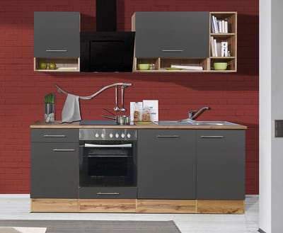 Goedkope keuken 220  cm - complete keuken met apparatuur Hilde  - Wild eiken/Grijs   - keramische kookplaat - vaatwasser - afzuigkap - oven    - spoelbak