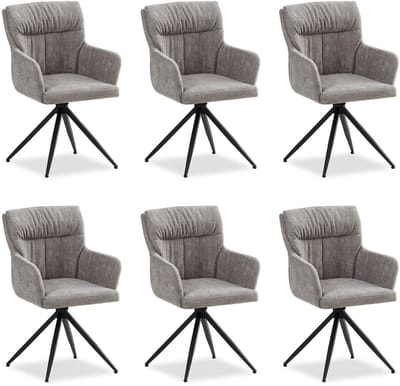 Homestyle4u Eetkamerstoelen - 6 Stoelen - met armleuningen - draaibaar - Grijs