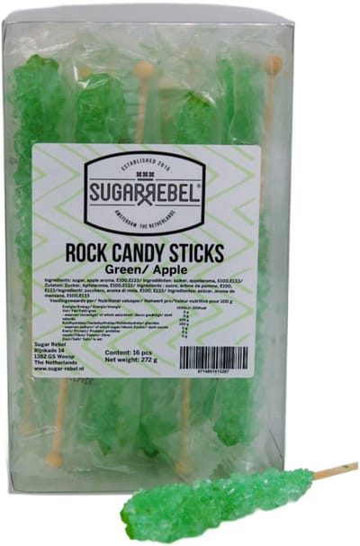 Sugar Rebel Kandij Stick- Groen appel| Luxe suikersticks voor Thee, cocktails & Feestdrankjes