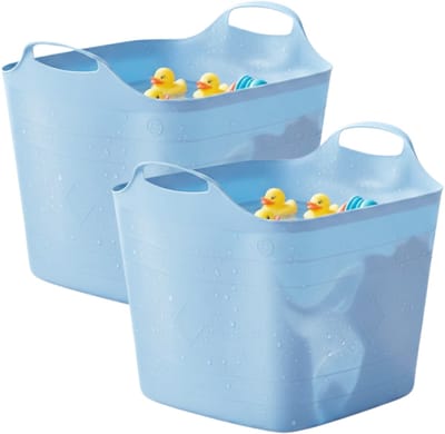 Excellent houseware flexibele kuip / emmer - 2x - blauw - 25 l - kunststof - 40 x 35 cm - met handvatten