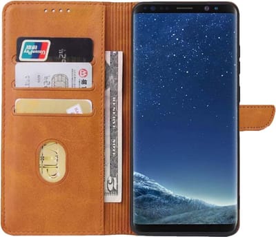 Geschikt voor Samsung Galaxy S8 Telefoonhoesje Kunstleer met Magnetisch lipje en Pasjeshouder Book Case met Klepje - Bruin - Smartphonica geschikt voor Samsung Galaxy S8