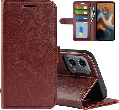 MobyDefend Hoesje - Geschikt voor Motorola Moto G34 - Wallet Book Case (Sluiting Achterkant) - Bruin