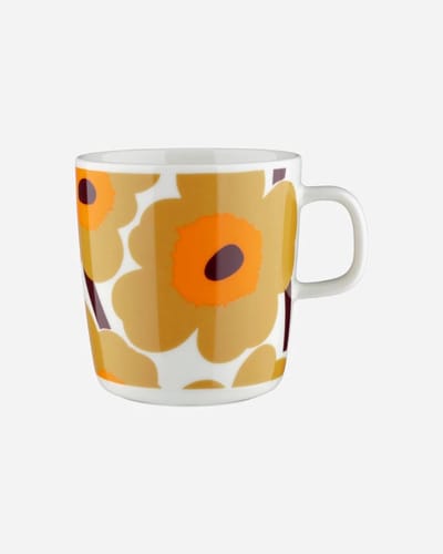 Marimekko Oiva Unikko beker met oor 4dl beige / oranje