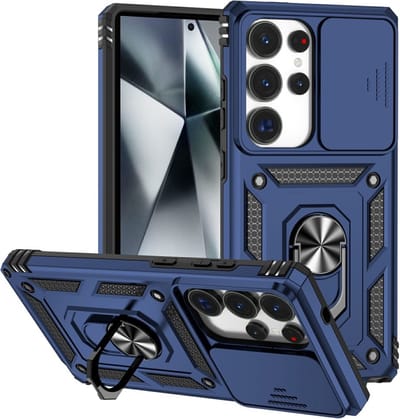 Coverup Hoesje - Geschikt voor Samsung Galaxy S25 Ultra Hoesje - Coverup Armor Ring Kickstand Back Cover met Camera Shield - Blauw