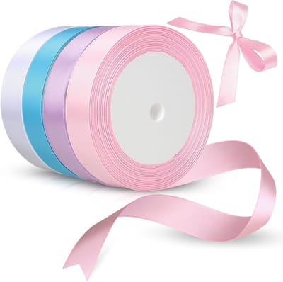 Kleurige Satijnen Cadeaulinten voor Bruiloften en Feestdecoratie - 4 Stuks (22mx2cm) voor Creatief Knutselen en Verpakking (Roze, Blauw, Paars, Wit)