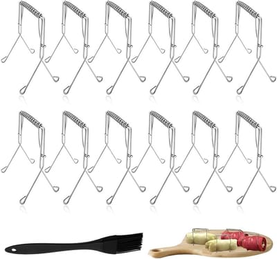 SnelShoppen - Rouladeklemmen Roestvrij Staal 12 Stuks - Herbruikbare Rouladerringen met Siliconen Borstel - Voor Keuken, Feest, BBQ, Camping