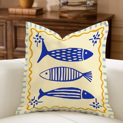 1 Stuk Mediterrane Zomer Kussenhoes, Nautisch Gestreept Kust Sardine Kreeft Zeemeermin Patroon Kussenhoes, Dolce Vita H Peach skin 18*18(CM)-1Pcs blue
