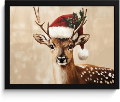 Poster in lijst - Fotolijst 40x30 cm - Posters - Kerst - Hert - Gewei - Rood - Posterlijst zwart - Decoratie - Wanddecoratie woonkamer - Muurdecoratie slaapkamer - Kerstversiering - Kerstdecoratie voor binnen - Kerstmis