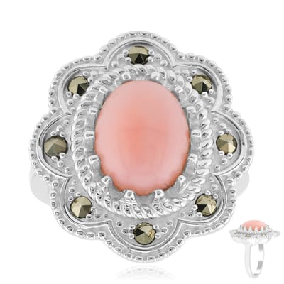 Cavill - Zilveren ring - 925 Sterling Zilver met 1 9 ct Roze Opaal Ovaal Cabochon en 0 26 ct Marcasiet pavé - Elegante damesring 23x19 mm
