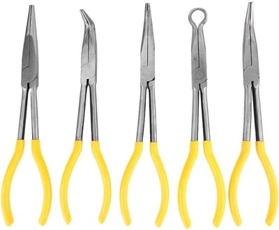 Set van 5 Pliers met Lange Carbon Stalen Tangen, Antislip Handvat en O-Vormige Klem voor Precisiewerk en Klussen