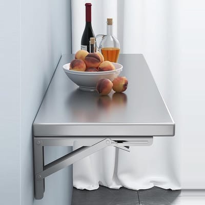Opklapbare wandtafel - Zwevend bureau - Ruimte besparen - Roestvrij staal - 110x50cm - Zilver