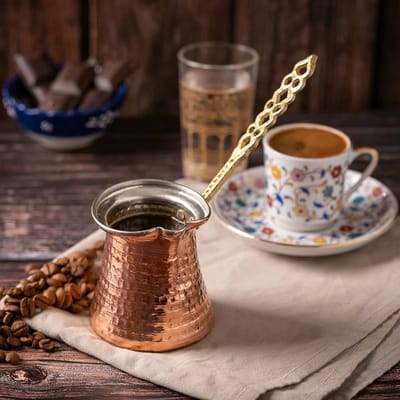 Turkse koffiekan cezve nr. 5 authentiek melkpan 500 ml koper 5 kopjes