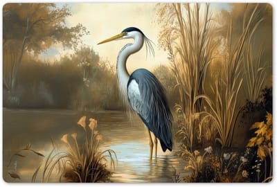 Placemats 45x30 cm - Placemat kunststof - 1 stuk - Reiger - Water - Planten - Borden onderleggers - Decoratie voor op tafel - Keuken tafeldecoratie accessoires - Vinyl onderlegger - Tafelversiering