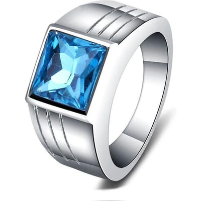 Bague de Mode Homme Pierre CZ Cristal Bleu Luxe Couleur Cuivre Bague de Fiançailles Bijou Classique pour Fête de Mariage Cadeau Saint-Valentin 12 blue