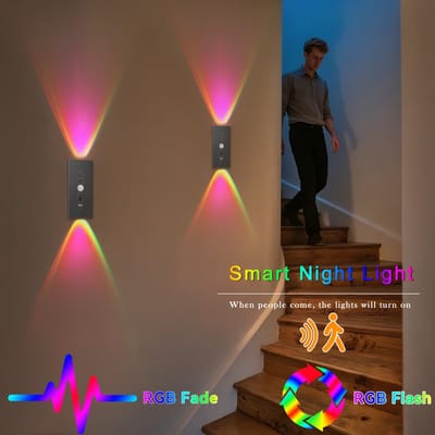 Wandlamp-Wandlamp binnen-4 stuks Magnetische LED Bewegingssensor Wandlamp -Dimbaar 8 Kleuren.
