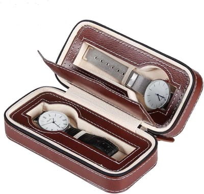 Horloge Organizer - Opbergdoos Sieraden - Sieraden Beschermen - Verwijderbare Kussens - 2 Vakkken - Bruin