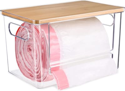 Grote Afvalzak Dispenser met Bamboo Deksel voor Keuken en Huishouden