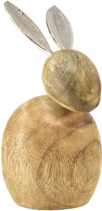 Konijntjes decoratie hout metaal zilver Pasen 12,5x14x16,5cm