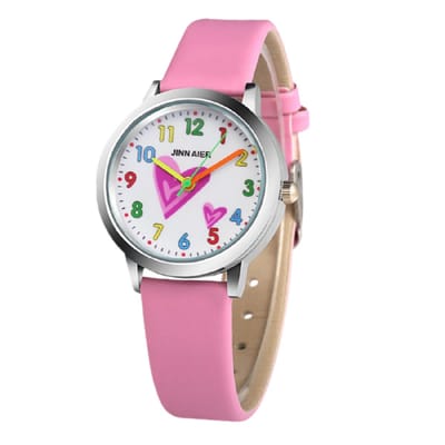 12Getit Meisjes horloge Roze met hartjes afbeeldingen en leer bandje