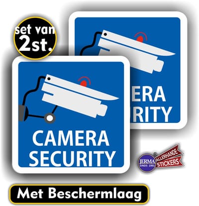 Jerma - Camera Security - Sticker - Set van 2 St- 14 x 14 cm - Weerbestendig - Zelfklevend - Vinyl