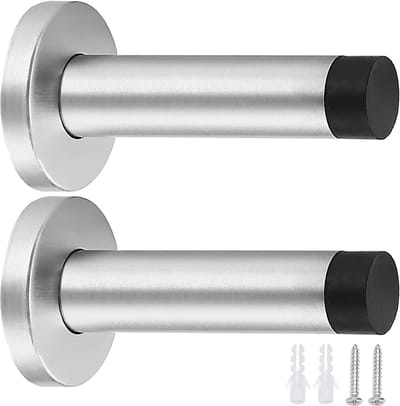 Deurstopper - deurkruk stopper - wandgemonteerde deurstoppers - Robuuste roestvrijstalen - rubberen buffer - schroeven - ankers - voor binnen - ter bescherming van muren - 2stuks -zilver
