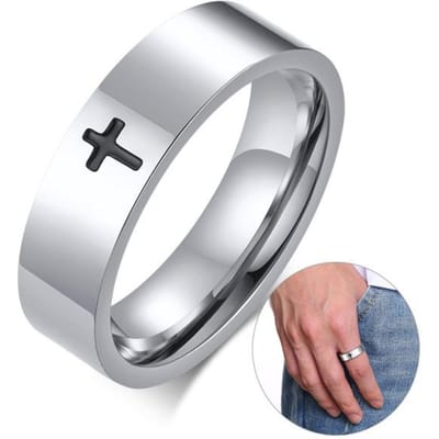 6mm 8mm Roestvrijstalen Kruisring Christelijk Jezus Christus Onze Vader Voor Mannen En Vrouwen 12 white
