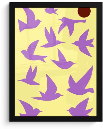 Poster in lijst - Fotolijst 30x40 cm - Posters - Vogels - Cirkel - Geel - Beweging - Posterlijst zwart - Decoratie - Wanddecoratie woonkamer - Muurdecoratie slaapkamer