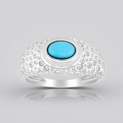 Cavill - Zilveren ring met turkoois 0 37 ct - 925 Sterling zilver geplatineerd - Ovaal cabochon uit VS - Modern gestructureerd design Monosono