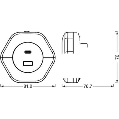 OSRAM LUNETTA HEXAGON plug-in nachtlamp, wit, 5W, 5lm, warm witte lichtsensor, USB-A & USB-C poort, LED technologie, oplaadfunctionaliteit, lange levensduur, IP20, 3000K.