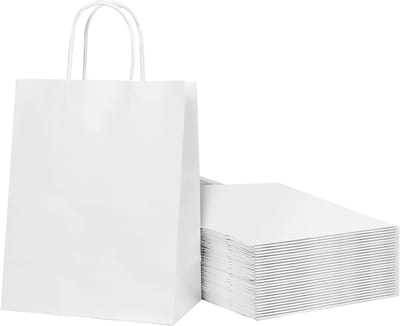 Cadeauzakjes van kraftpapier, 30 stuks, 15 x 8 x 21 cm, met handvat voor feesten, bruiloften en kerstverpakkingen